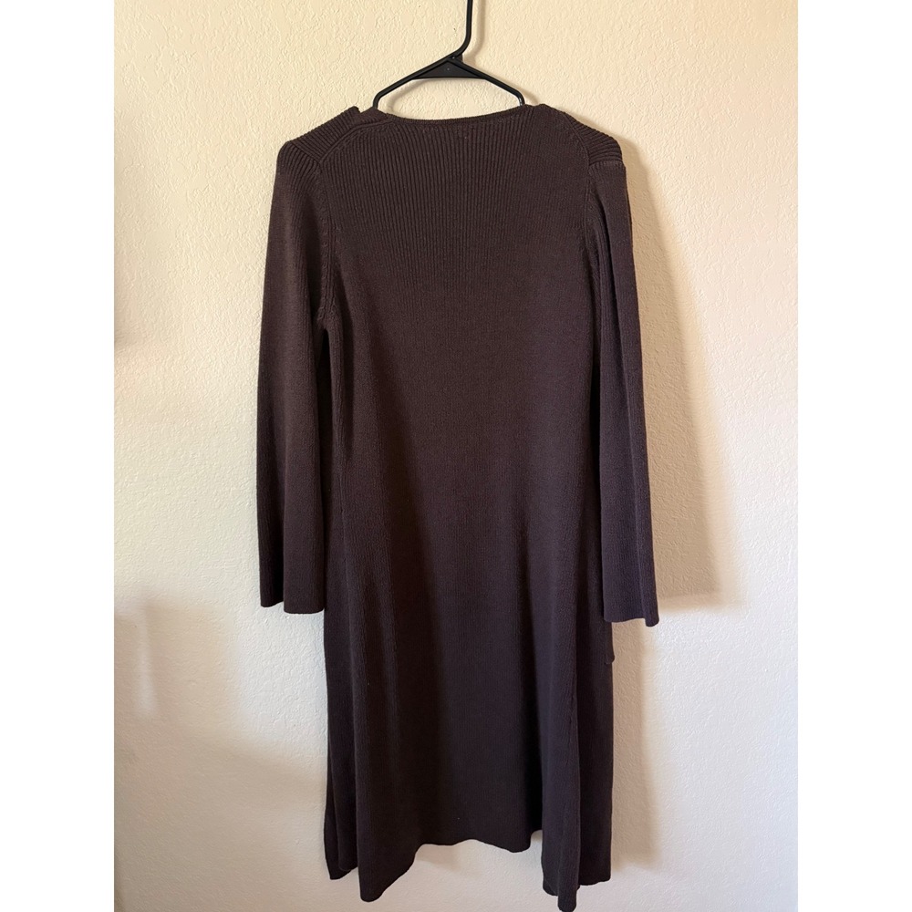 Max Studio Brown Longline Duster Cardigan Open Front Pocket Sweater Womens Large - Picture 5 of 5
